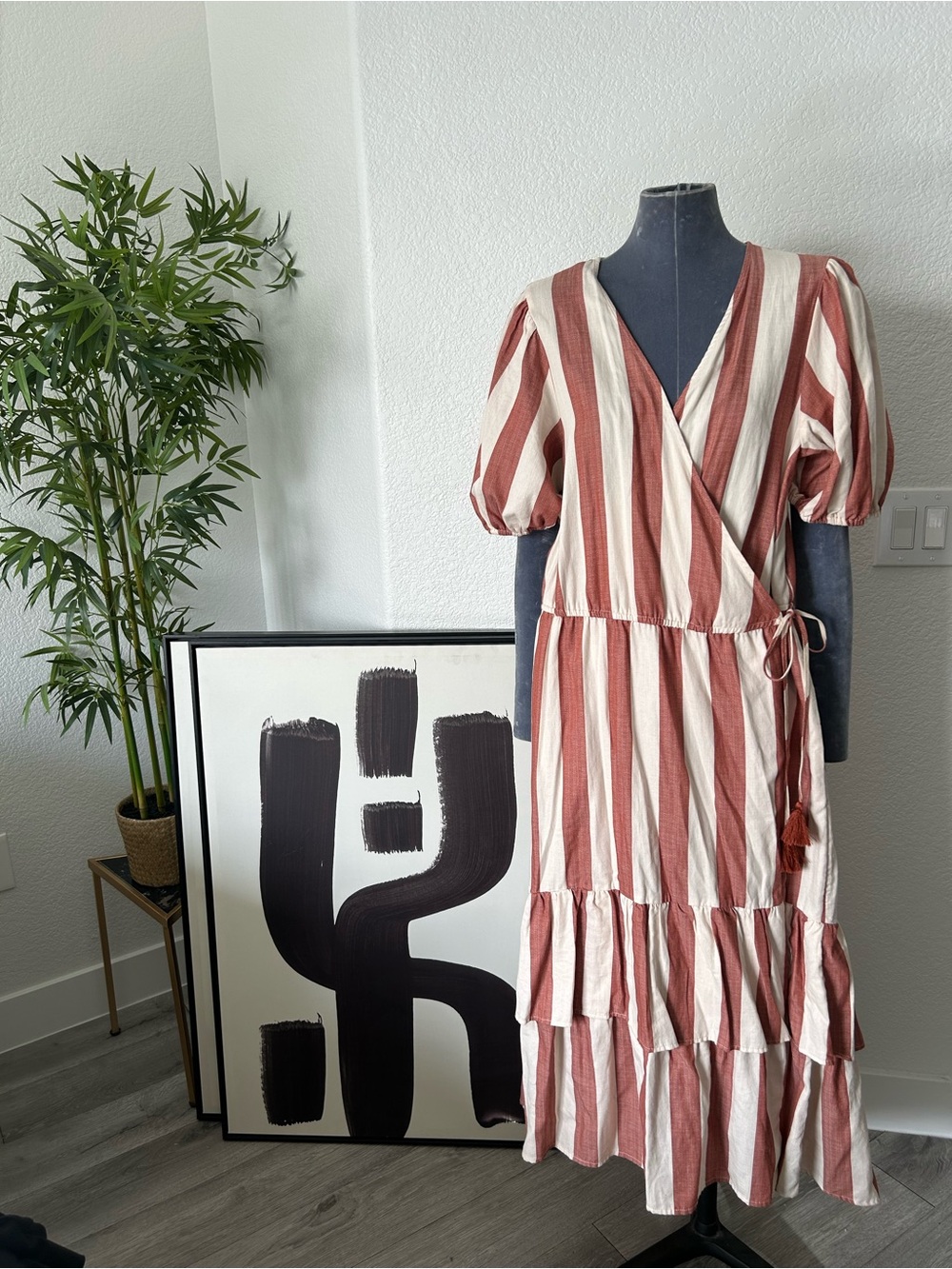 Knox Rose Striped Wrap Midi Dress in Rust & Cream
